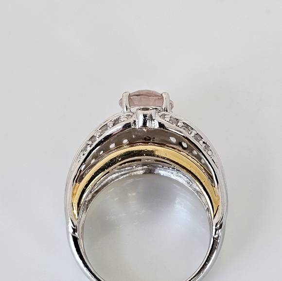 Authentic Victoria Weick Morganite & White Topaz Ring 14k & Sterling Silver Sz 8 - Picture 9 of 10